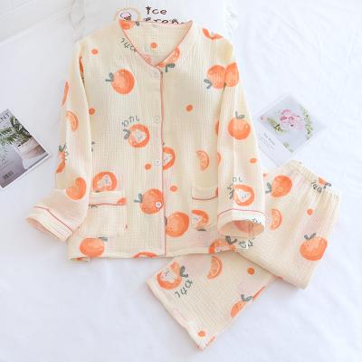 China Simple Design Printing Beautiful Orange QUICK DRY Nightgowns Women Breathable Pajama Sets for sale