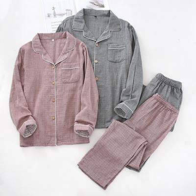 China New QUICK DRY couples pajamas long sleeve spring and summer gauze cotton pajamas men's thin home clothes set for sale