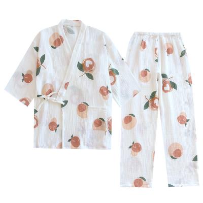 China Wholesale Japanese printed two-piece home clothing manufacturer QUICK DRY women's pajamas crepe pajamas spring and summer kimono for sale