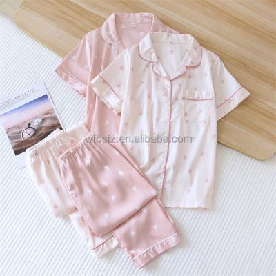 China QUICK DRY ice silk pajamas women's summer shorts home clothes summer clothes short sheath big set women's two-piece home clothes for sale