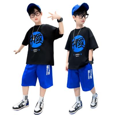 China 2022 New Loose Chinese Printed Short Sleeve Shorts Boys Suit Boys Suit For Summer for sale