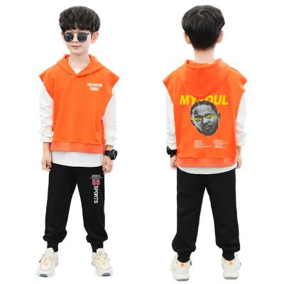 China Children's Clothing Boy Suits 2022 Autumn New Children's Three-piece Hooded Vest Fashionable Western Style Big Children's Suit for sale