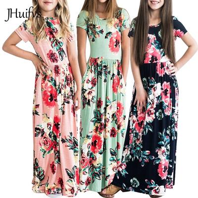 China Breathable Hot Selling Kids Babies Fashion Boho Maxi Dress Short Sleeve Floral Long Dress With Pockets for sale