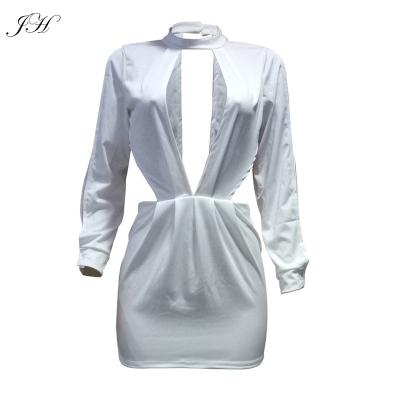 China 2019 Newest Design Hot Sexy Women's Clothing White Mini Dress Hollow Out Bodycon Dresses Washable Cutout Long Sleeve for sale