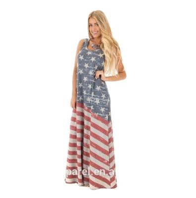 China Sustainable Hot Selling Casual Loose Tank Women USA Flag Print Sleeveless Cotton Maxi Dress for sale