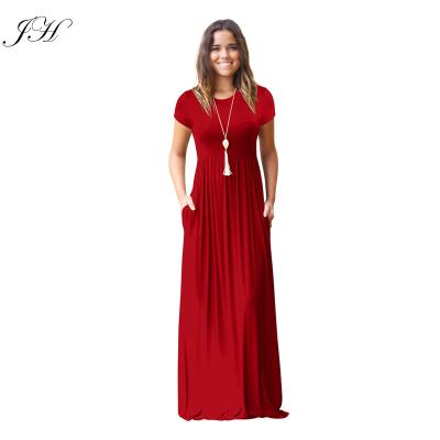 China Breathable Women Short Sleeve Swing Plain Loose Long Maxi Casual Dress With Pockets for sale