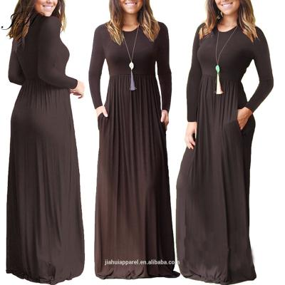 China Women's Long Sleeve Floor Length Loose Maxi Pocket Dress Causal Plain Breathable Hot Selling for sale