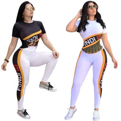 China Breathable 2022 Words Print Casual Skinny Pants Sweat Suits Running Tight Sports Clothes Take Yoga Clothes 2 Piece Set for sale