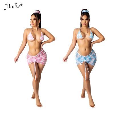 China 2021 sexy breathable printed with hotter in two piece short skirt bikini women swimwear female swimwear splicing print bikini for sale