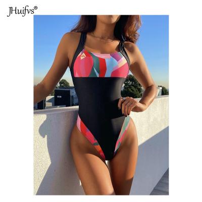 China 2021 Breathable Sexy Black Print High Waist Bikini Swimwear Women Spliced ​​Out Bather Bathing Suit Bikini Swimsuit for sale