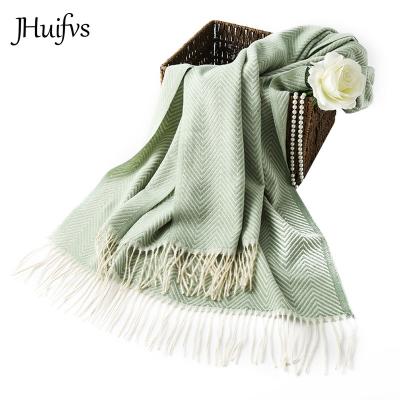 China Newest Women's 30%viscose+70%polyester 2020 Winter Tassel Cape Pashmina Fishbone Shawl Jacquard High Quality Cashmere Warm Scarf for sale