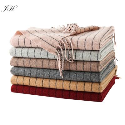 China 2019 Fashion 35%wool+65%polyester Female Winter Cashmere Pashmina Pashmina Scarves High Quality Wool Vertical Black Striped Elegant Scarves With Tassel for sale