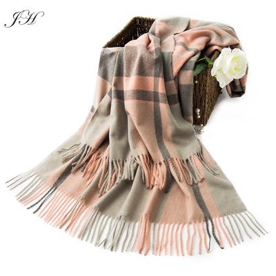 China 300g Winter 2019 New 30% Viscose Woven Tassel Shawl Plaid Wool Blanket Thread-dyed Warm Wrap Checked Cashmere Scarf Tartan Pashmina Scarves for sale