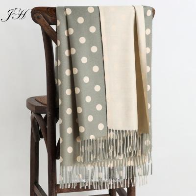 China Wrap / Shawl Women Winter Double Sided Knitted Scarves Polka Dot Printed Pashmina Cashmere Scarf Two Tone Reversible Wool Blend Shawl Wraps for sale