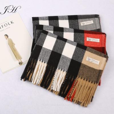 China Thick Warm Wool Winter Plaid Cashmere Scarf Woman Tassel Pashmina Unisex Shawls for sale