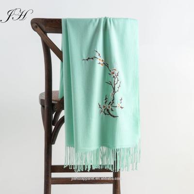 China Hijab Scarf Women Cashmere Tassel Flowers Floral Embroidery Pashmina Soft Long Wraps Winter Wear Woolen Warm Female Shawls for sale