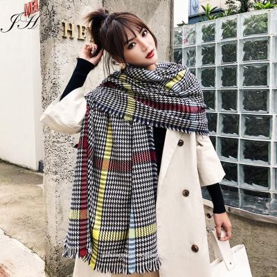 China Hot Sale Luxury Hijab Scarf Shawls Winter Knit Houndstooth Warm Plaid Cashmere Scarf Fashion Pashmina Women Scarves With Tassel for sale