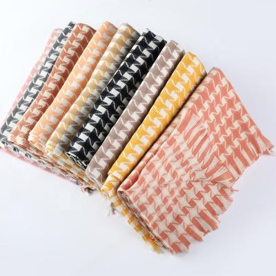 China 2021 Latest Winter 30%viscose+70%polyester Thick Plaid Wool Cashmere Scarf Jacquard Hoop Tassel Pashmina Shawl for sale