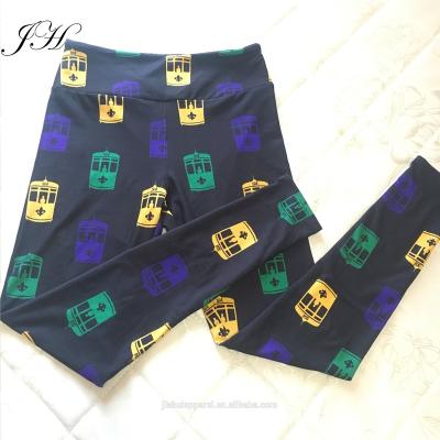 China New Orleans Latest Design Breathable Adults High Waist Butter Soft High Quality Fleur De Lis Cars Mardi Gras Leggings for sale