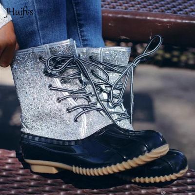 China Waterproof In Running Adults Short Shimmer Duck Boots Fashion Rubber Waterproof Rain Boots for sale