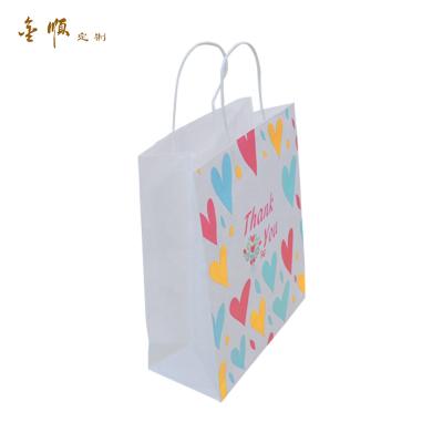 China Recycled Materials Hot Sales Material Eco-friendly Kraft Paper Full Color Printed White Bag For Gift Packaging for sale