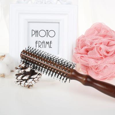 China Cozy Coffee Color Wooden Roller Handle Detangling Hair Brush For Curly Hair for sale