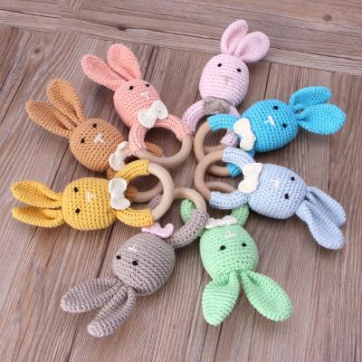 China Toy Handmade Natural Baby Accessories Soft Teething Ring Crochet Stuffed Amigurumi Bunny Teether Toy Rattle for Baby for sale