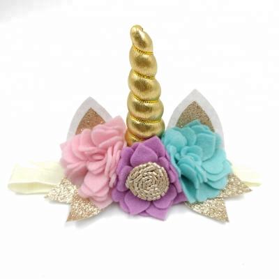 China Fashional Hair Band Unicorn Baby Headband Bunny Ears Headband Felt Flower Back Lady Handmade Glitter Tie pretty for sale