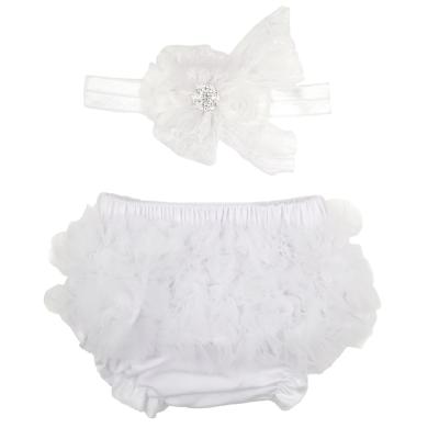 China Baby Cotton Chiffon Sustainable Ruffle Bloomers&Headband Set Diaper Cover Flower Newborn Shorts Toddler Girls Flower Elastic Headband for sale