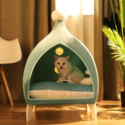 China 2021 Hot Selling BoConcept Travel Pets LED Ball Lamp Cute Wooden Cushion And 2 Accessories Cat Cave Cat Bed With Soft Cotton for sale