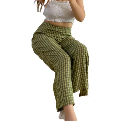 China Anti-static high quality polyester high waist green plaid ladies office pants for women for sale