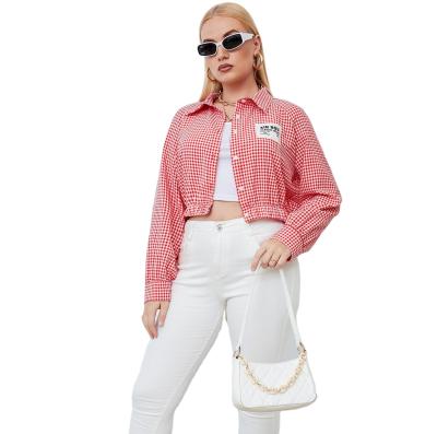 China QUICK DRY Simple Short Polyester Style Plaid Pattern Long Sleeve Plus Size Women's Shirt for sale