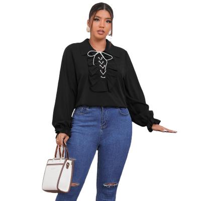 China Fashion Casual Simple Black Polyester QUICK DRY Loose Plus Size Long Sleeve Women Blouse for sale