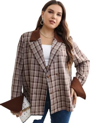 China High Quality Long Sleeve Casual Ladies Womens Oversized Plaid Cropped Plaid Blazer for sale