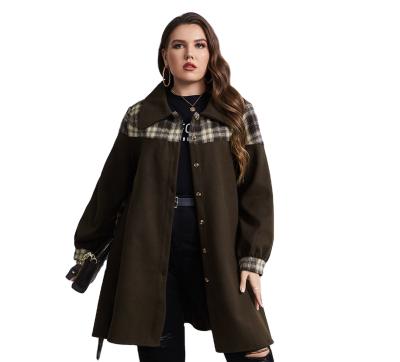 China Wholesale Anti Shrink Plus Size Brown Color Lantern Sleeves Women Long Ditch Coat With Plaid for sale