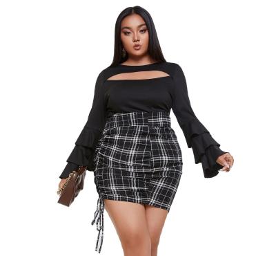 China Summer Viable Wholesale Fashion Casual Bodycon Waist High Plus Size Plaid Women's Skirts for sale