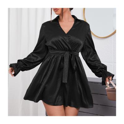 China Fashion Anti-Static Simple Style Summer Casual Black Long Sleeve Plus Size Women's Dresses for sale