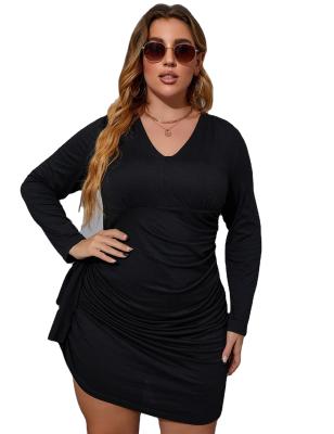 China Simple Style Anti-static Soft Soft Black Long Sleeve Plus Size Loose Women Dresses for sale