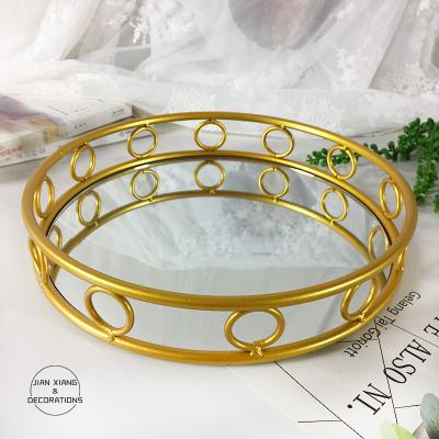 China Cheap Viable Home Decor Wedding Metal Glass Mirror Makeup Jewelry Display Tray Luxury Factory for sale