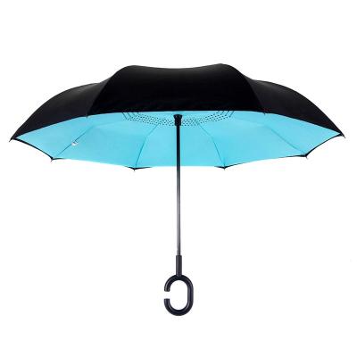 China Custom Hotel & Resort Travel Upside Down Umbrella With Double Layer Windproof for sale