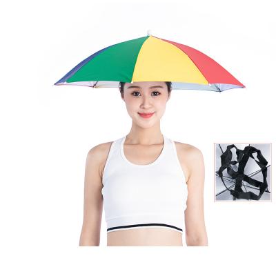 China Agriculture Cheap Folding Handle Custom Logo Unprinted Advertising Head Cap Shape Umbrella for sale