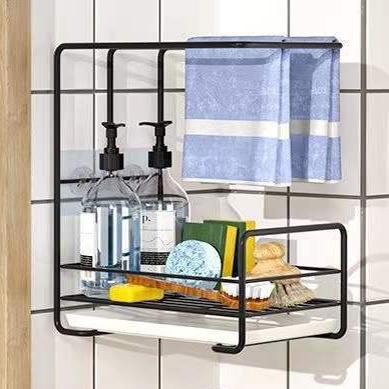 China Sustainable Kitchen dishcloth drying rack towel holder drainage rack sponge brush and dish soap organizer holder with removable drain tray for sale