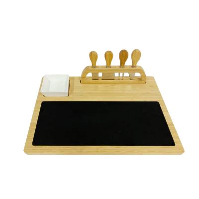 China Sustainable Eco Friendly Bamboo Cheese Cutting Board and 4 Sets Knife With Removable Slate for Kitchen for sale