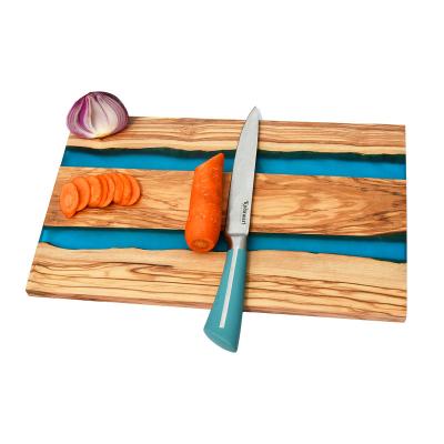 China Sustainable Custom LOGO Large Resin Epoxy Cutting Boards Olive Wood Chopping Board Wholesale for Vegetable Meat Kitchen for sale