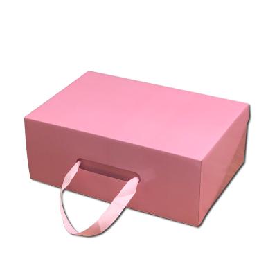 China Wholesale Recyclable Customized Printing Logo Hard Paper Pink Shoe Boxes With Handle for sale