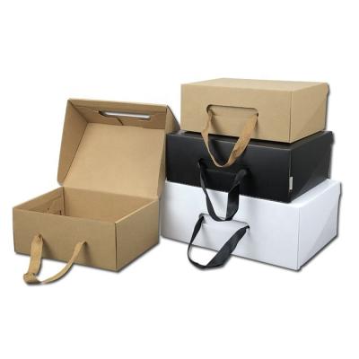 China Recyclable Custom Printed Logo Packaging Black Corrugated Shoe Box With Handles for sale