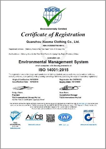 ISO14001 - Quanzhou Wanmao Garments Co., Ltd.