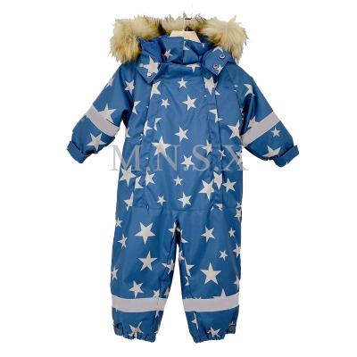 China ODM breathable custom fashion new design star printing boy's snowsuit kids winter snow waterproof one-piece suit for sale