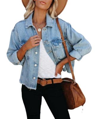 China Breathable Short Loose Denim Shorts Casual Jacket With Rough Edges Woman Denim Tops Jacket Ladies Jeans for sale