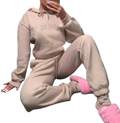 China Pure Color Ladies Sports Hoodie Sleeve White Hoodies Windproof Long 2 Piece Woman Sweater Set Women Clothing for sale